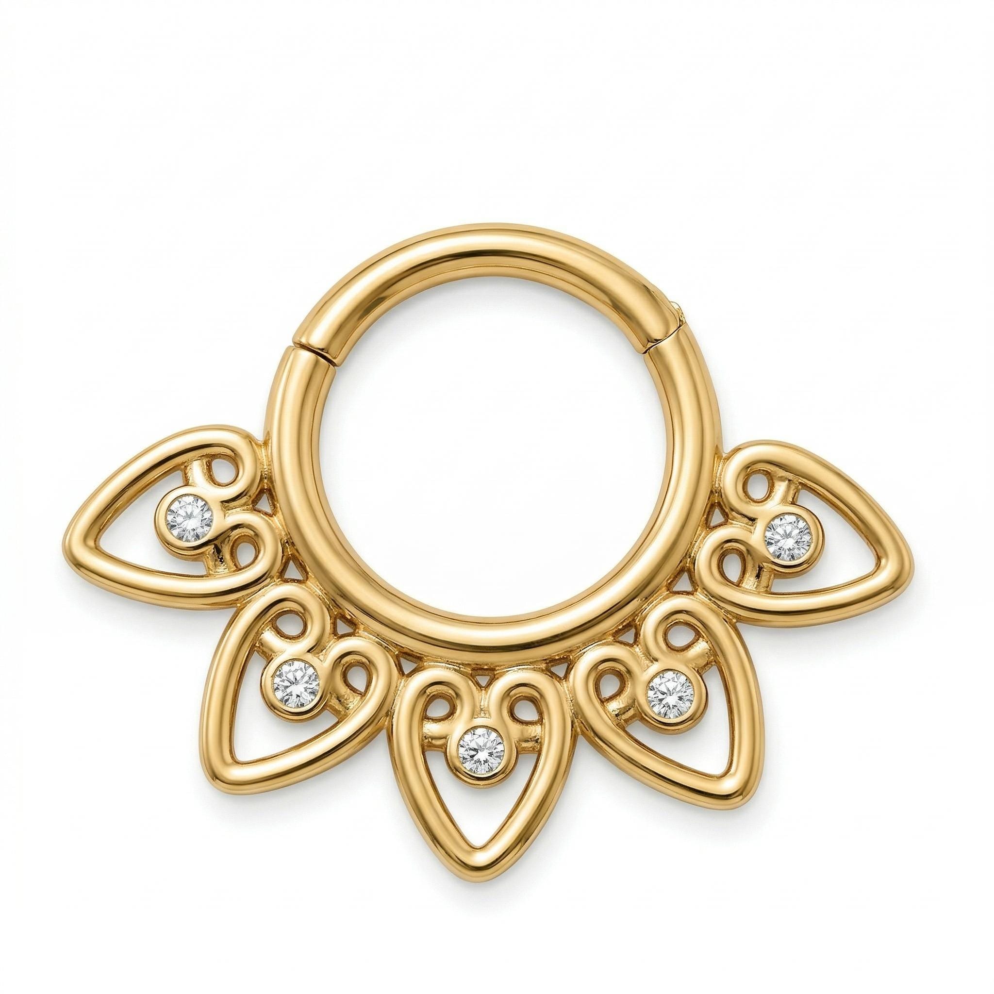 10K Solid Gold CZ Daith Ring - Cubic zirconia, Yellow gold, Solid gold