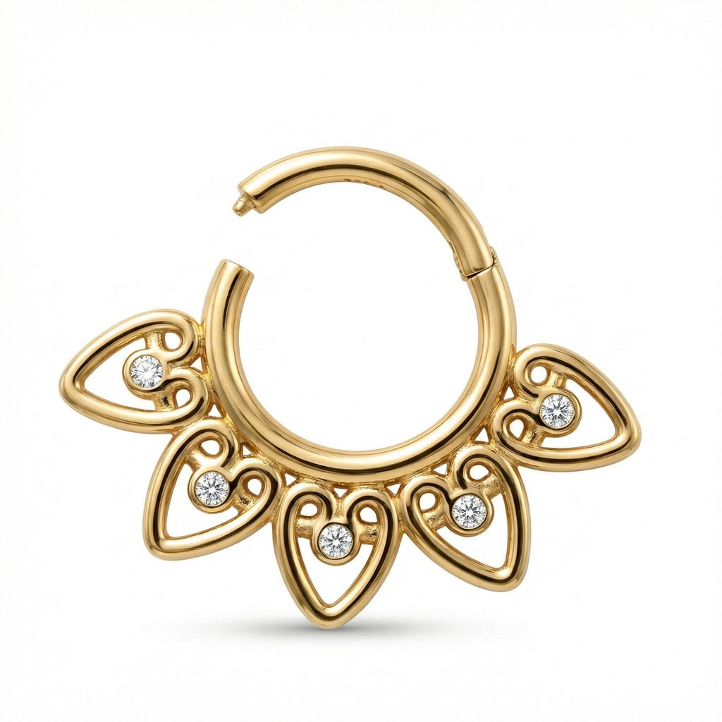 10K Solid Gold CZ Daith Ring - Cubic zirconia, Yellow gold, Solid gold