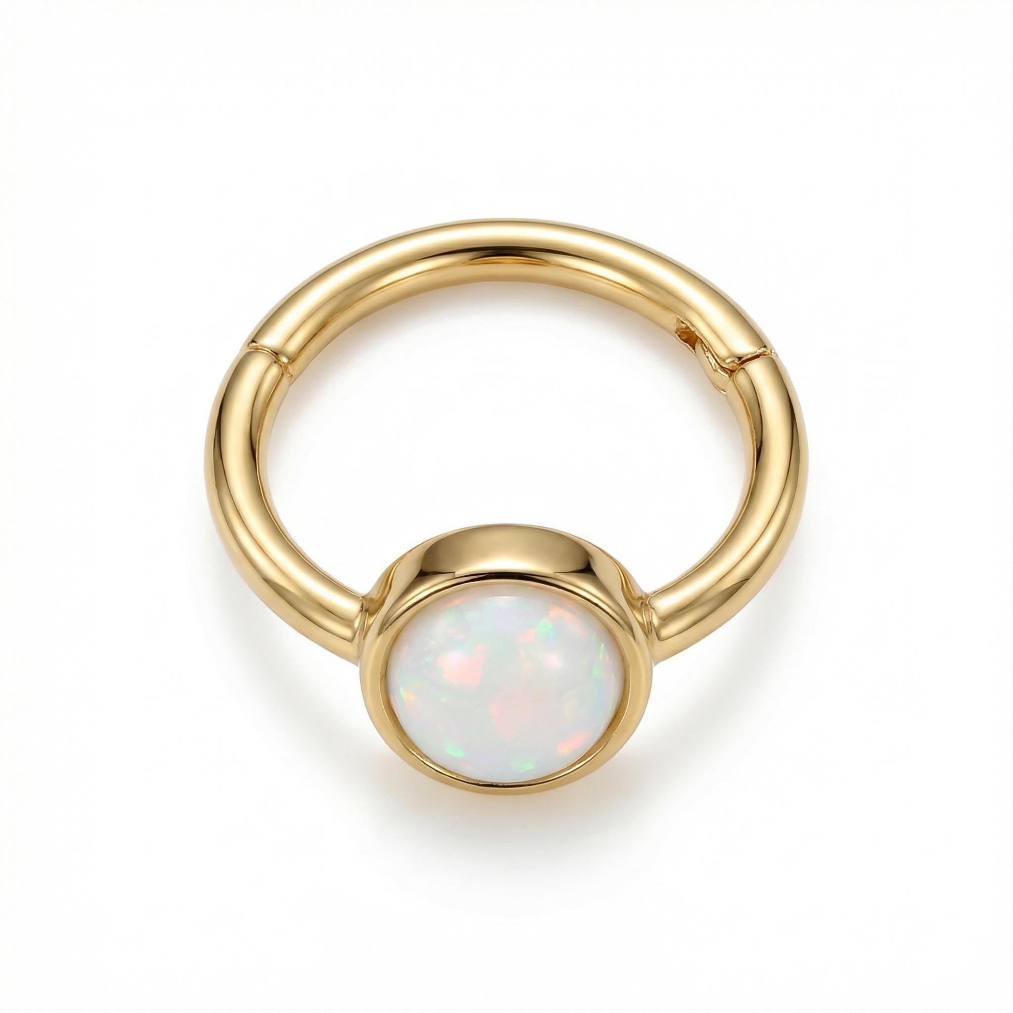 10K Solid Gold Opal Helix Ring - Opal, Yellow gold, Solid gold