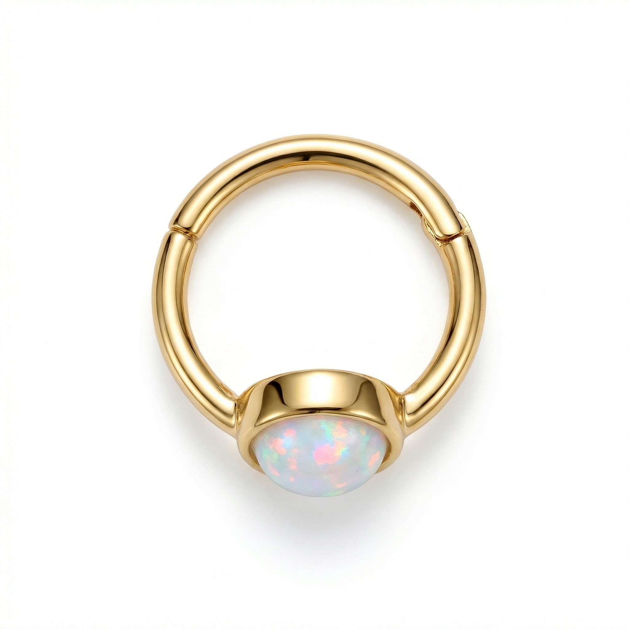 10K Solid Gold Opal Helix Ring - Opal, Yellow gold, Solid gold