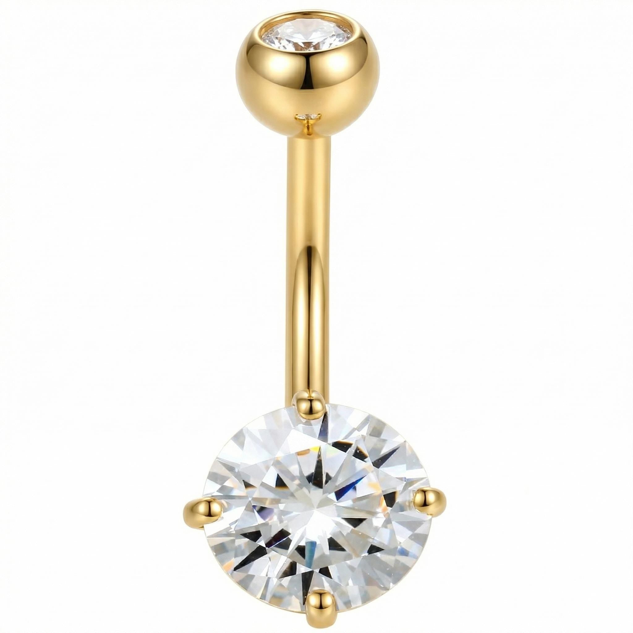 10K Solid Gold CZ Belly Ring - Cubic zirconia, Yellow gold, Solid gold