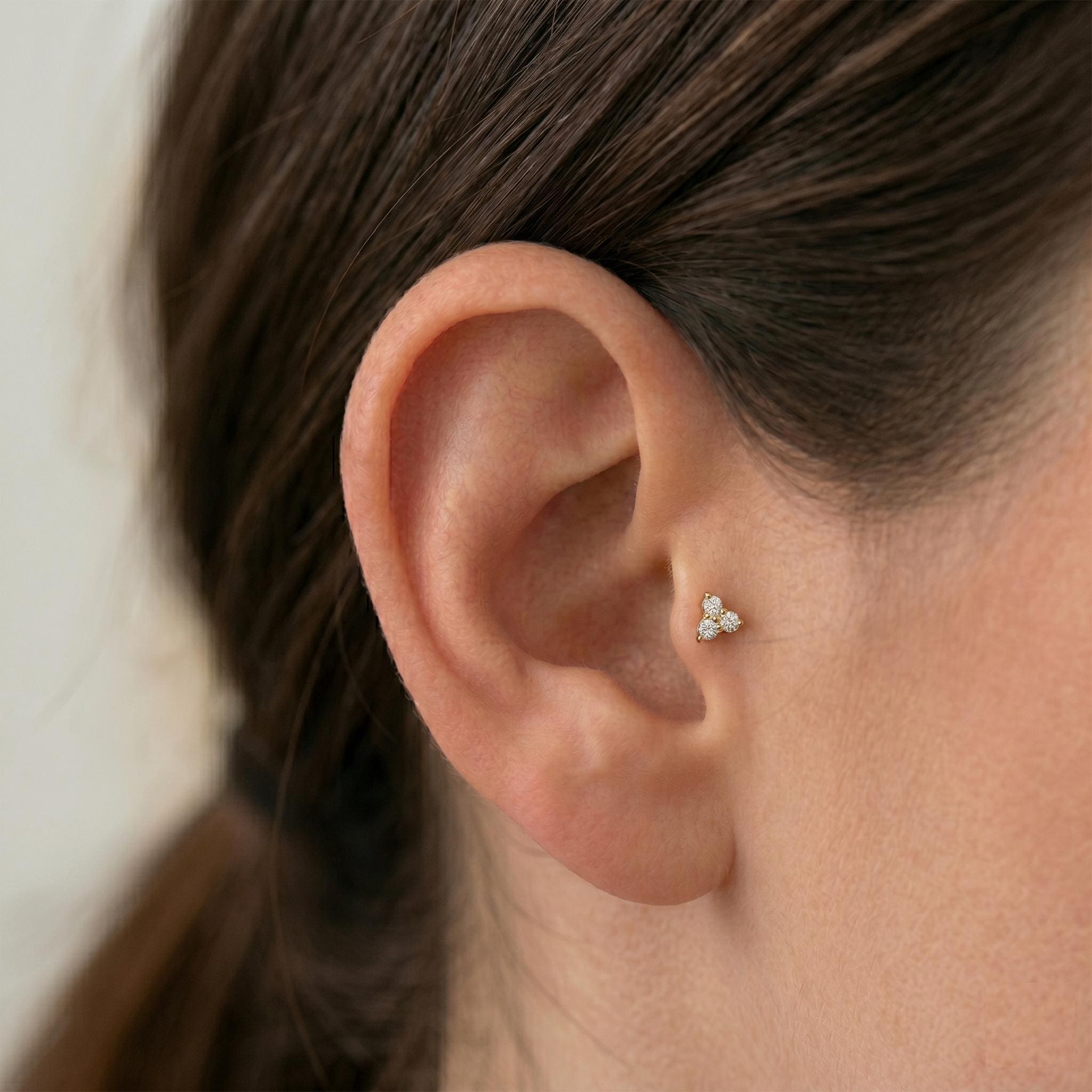 14K Solid Gold CZ Cluster Flat Back Earring - Cubic zirconia, Yellow gold, Solid gold