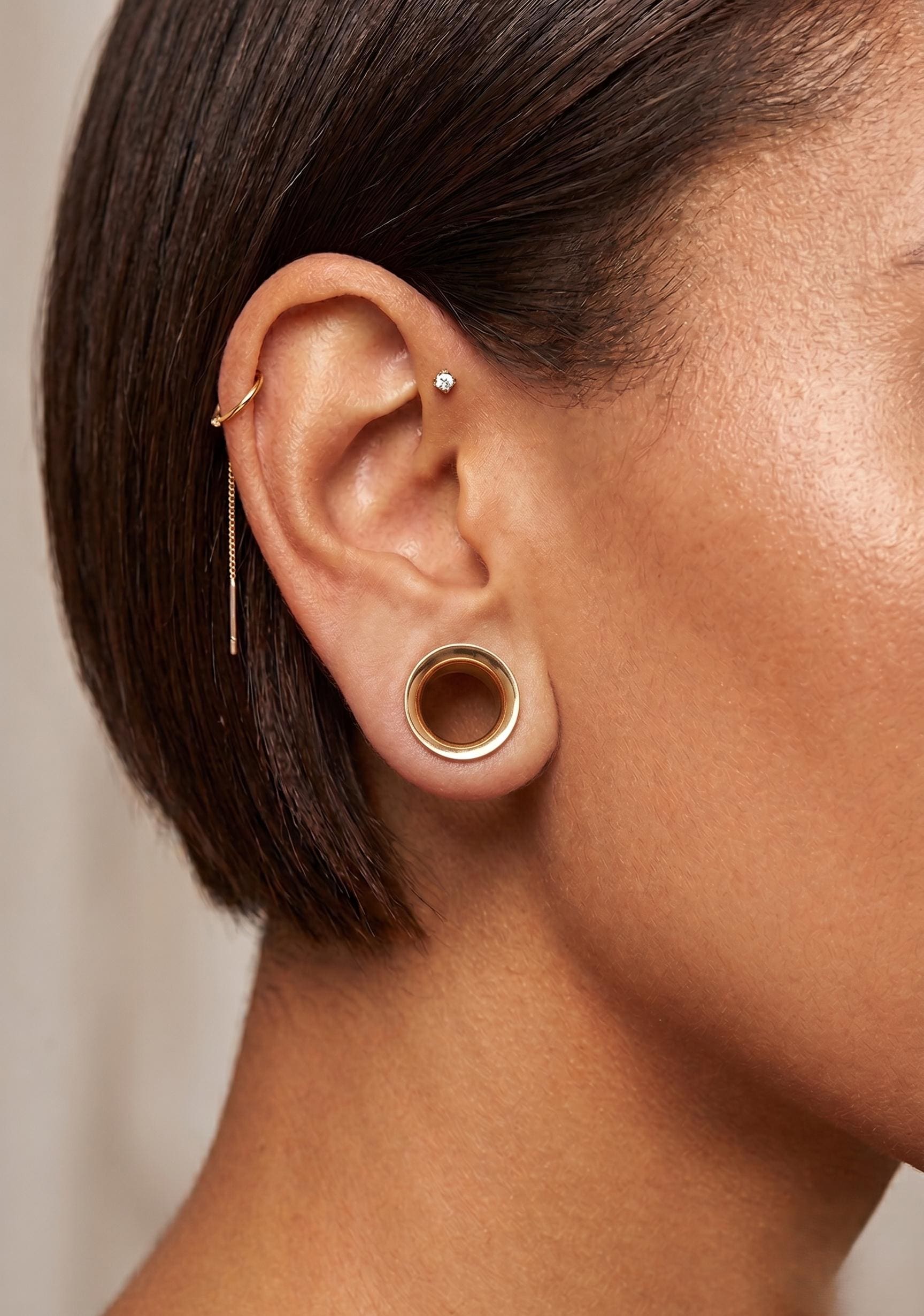 14K Solid Gold Double-Flared Ear Tunnels - Yellow gold, Solid gold, 14k
