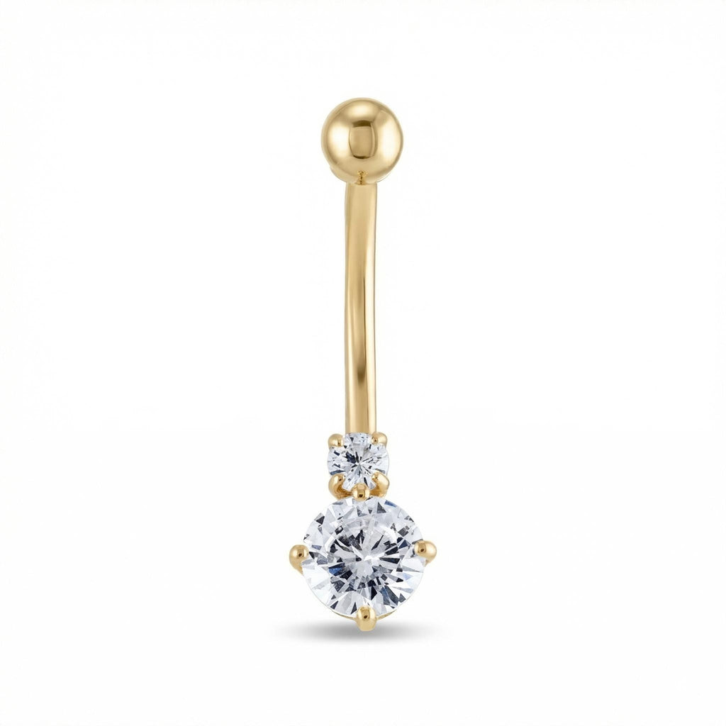 10K Solid Gold Belly Ring - Cubic zirconia, Yellow gold, Solid gold