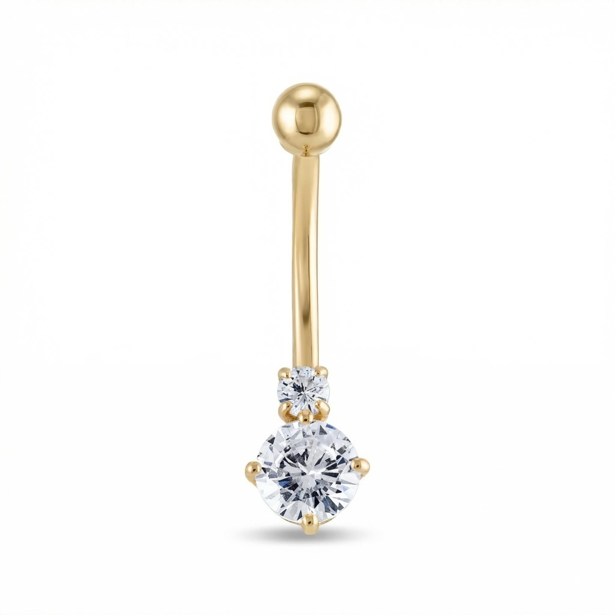 10K Solid Gold Belly Ring - Cubic zirconia, Yellow gold, Solid gold