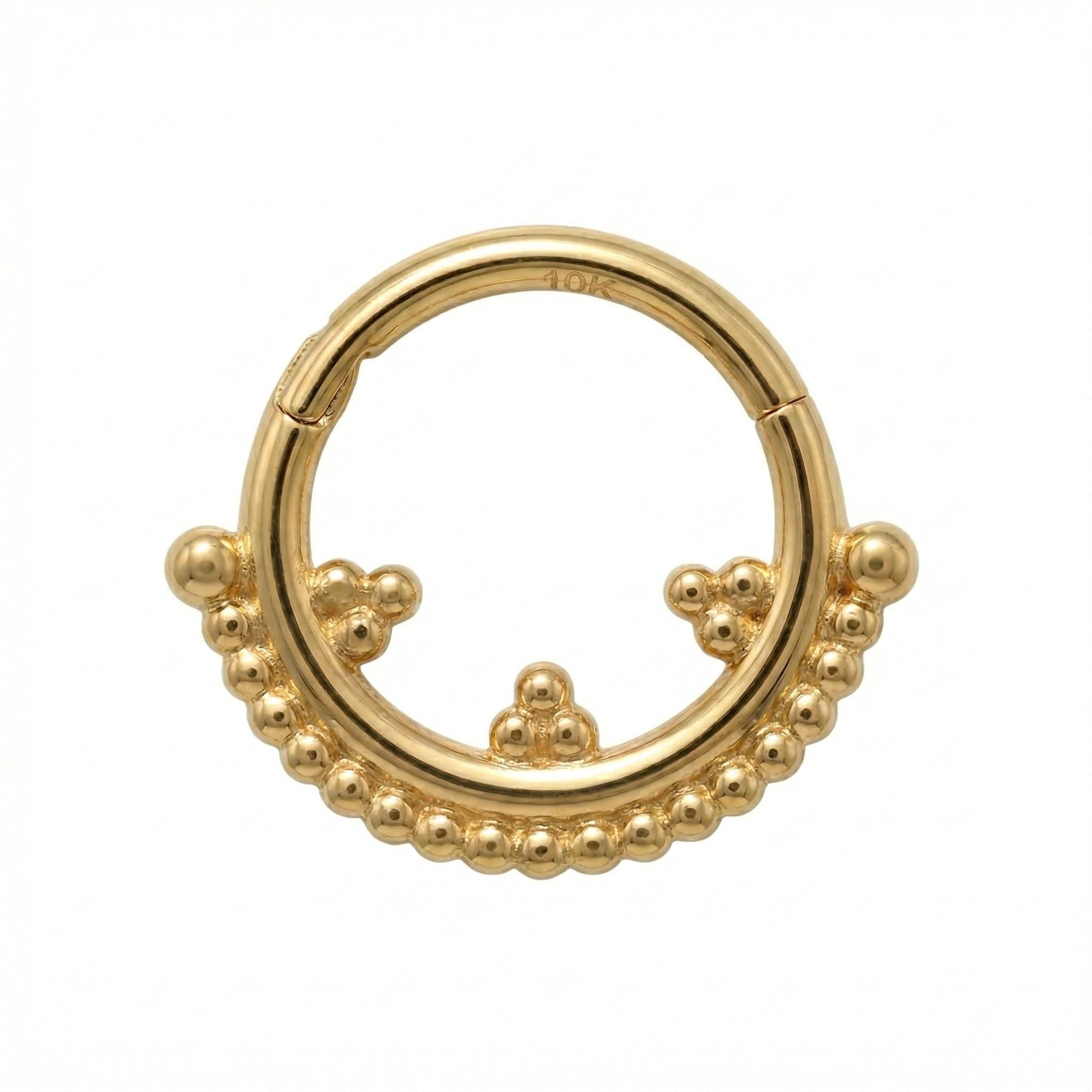 10K Solid Gold Beaded Daith Ring - Yellow gold, Solid gold, 10k