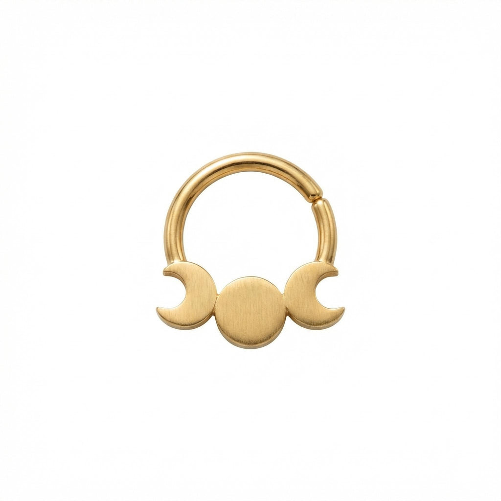 10K Solid Gold Triple Moon Daith Ring - Yellow gold, Solid gold, 10k
