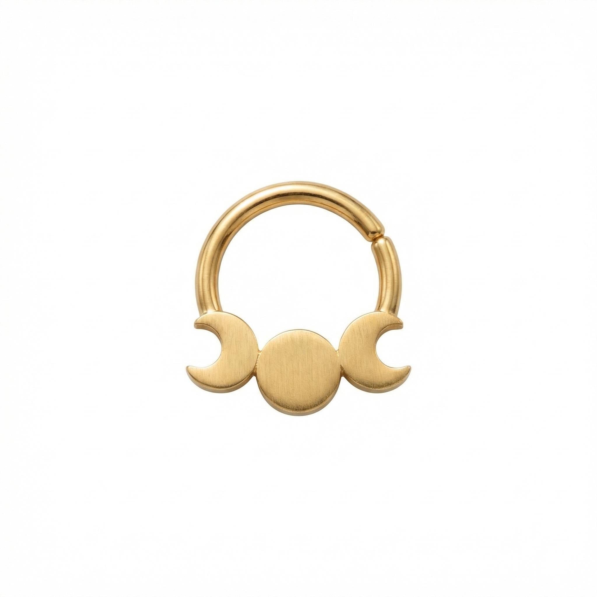 10K Solid Gold Triple Moon Daith Ring - Yellow gold, Solid gold, 10k