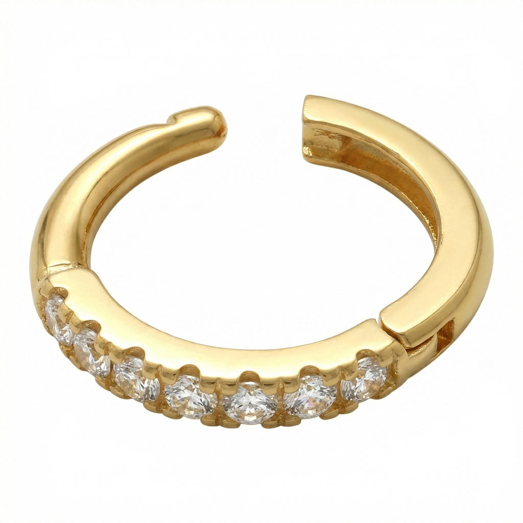 14K Solid Gold CZ Belly Hoop - Cubic zirconia, Yellow gold, Solid gold