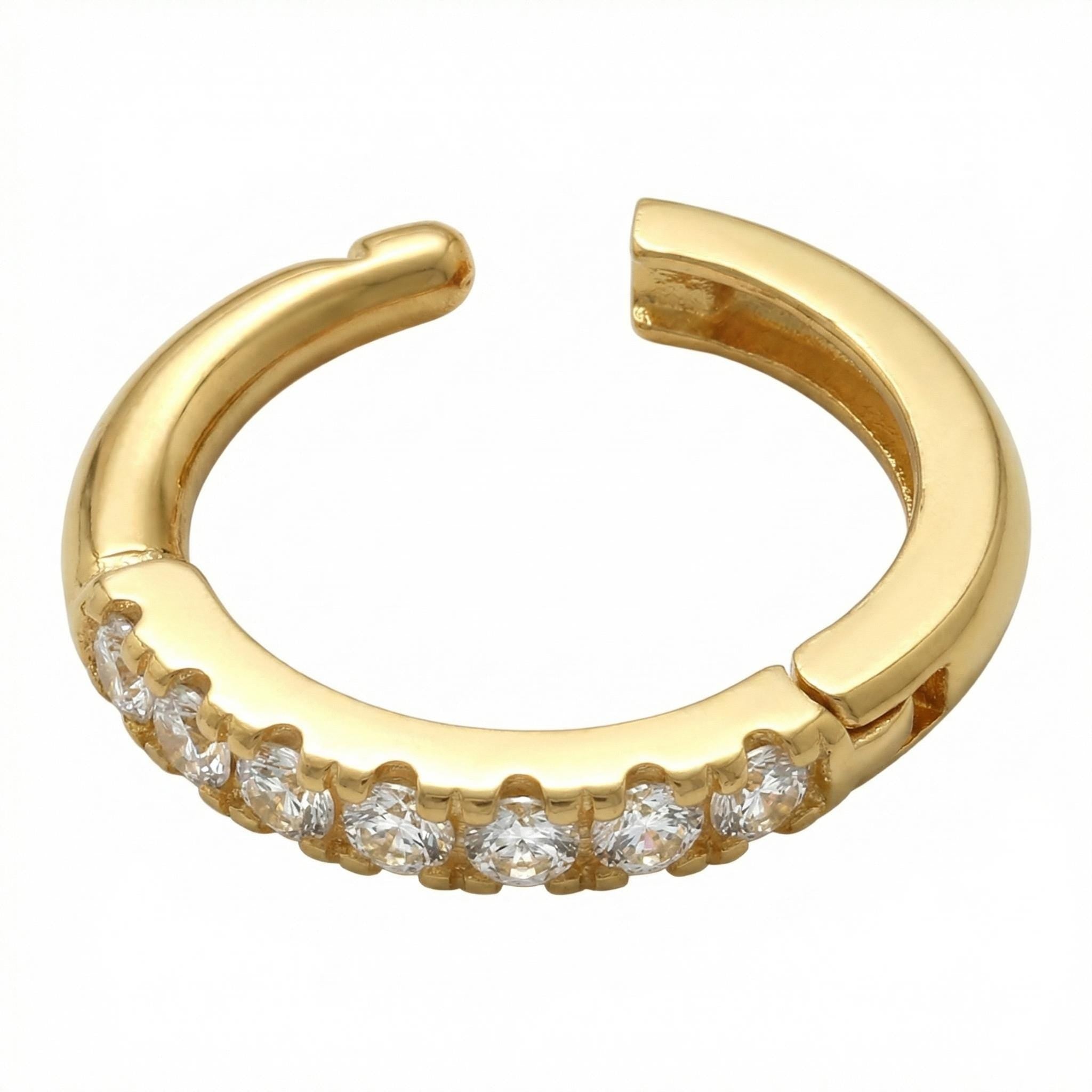 14K Solid Gold CZ Belly Hoop - Cubic zirconia, Yellow gold, Solid gold