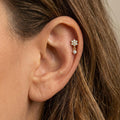 14K Solid Gold CZ Cluster Dangle Flat Back Earring - Cubic zirconia, Yellow gold, Solid gold