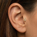 14K Solid Gold CZ Leaf Flat Back Earring - Cubic zirconia, Yellow gold, Solid gold