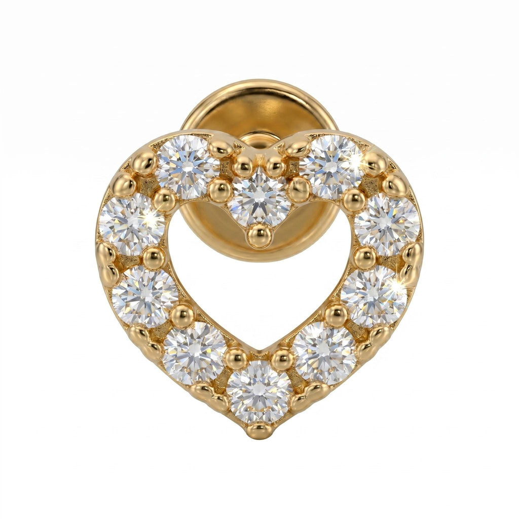 14K Solid Gold Heart CZ Cartilage Earring - Cubic zirconia, Yellow gold, Solid gold