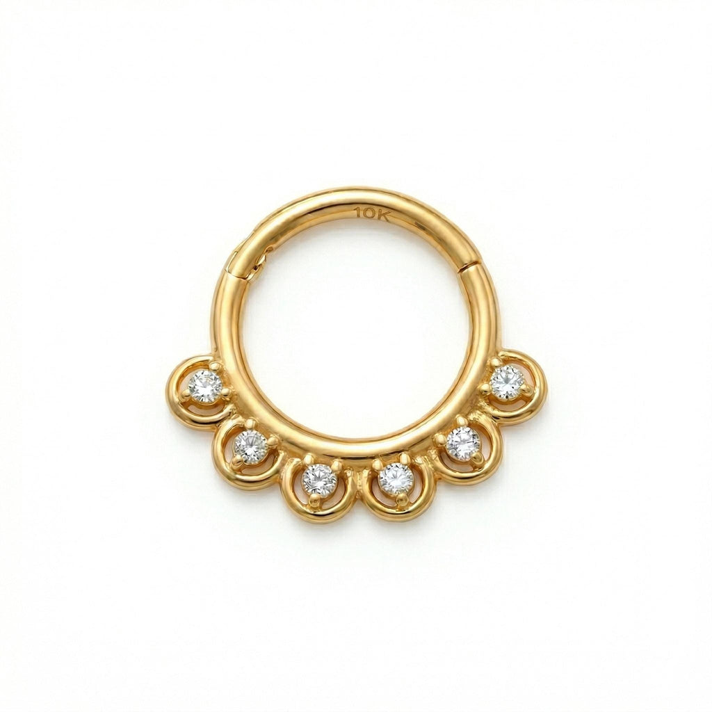 10K Solid Gold CZ Daith Ring - Cubic zirconia, Yellow gold, Solid gold