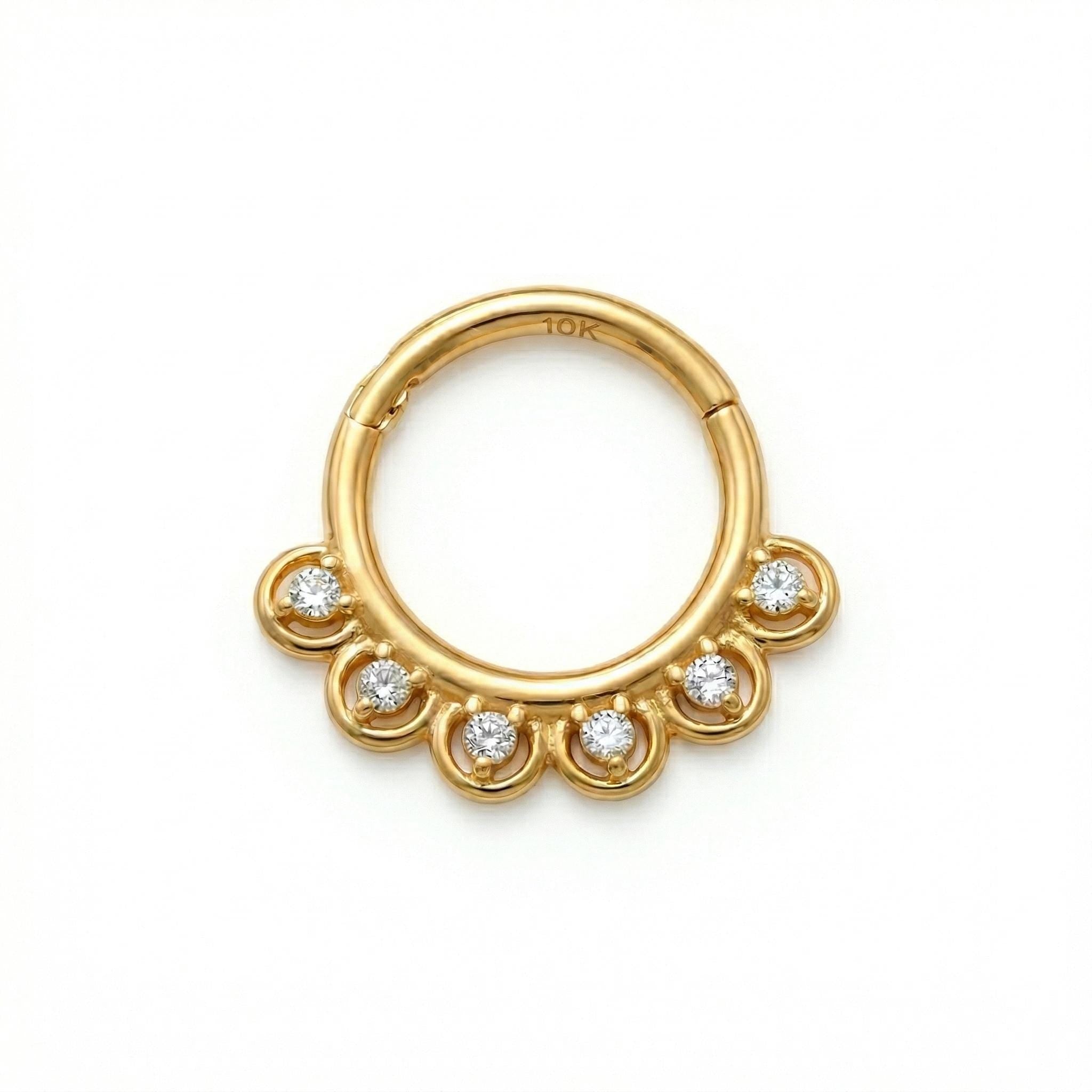 10K Solid Gold CZ Daith Ring - Cubic zirconia, Yellow gold, Solid gold