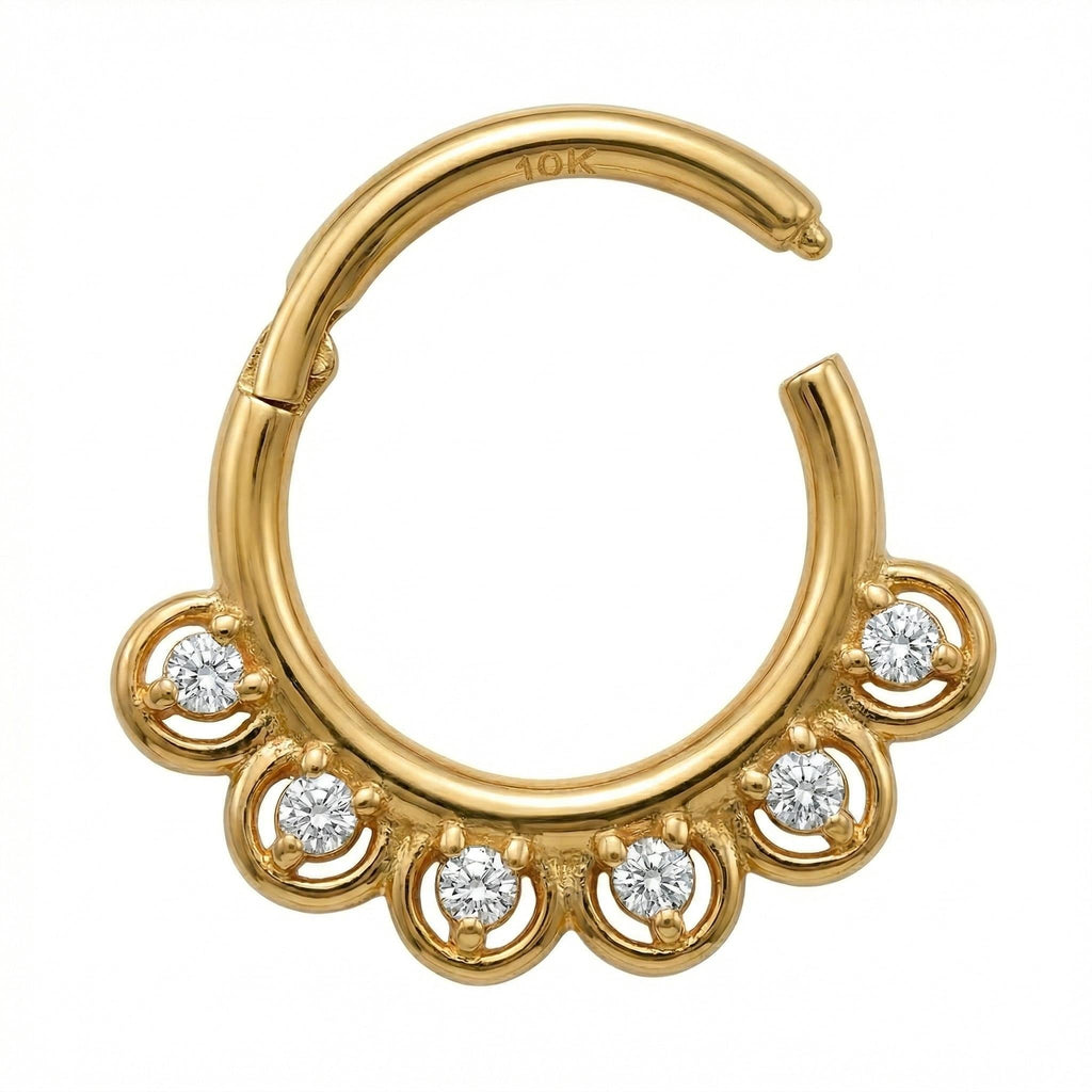 10K Solid Gold CZ Daith Ring - Cubic zirconia, Yellow gold, Solid gold