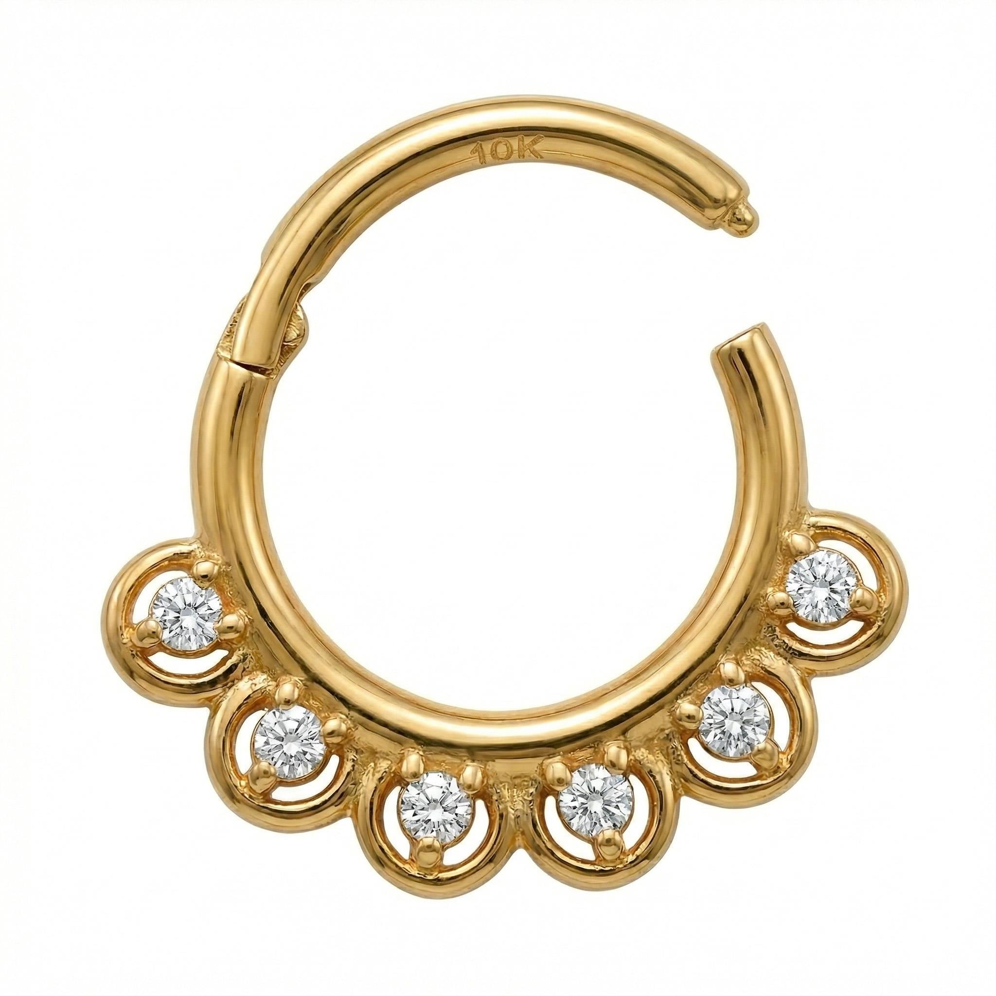 10K Solid Gold CZ Daith Ring - Cubic zirconia, Yellow gold, Solid gold