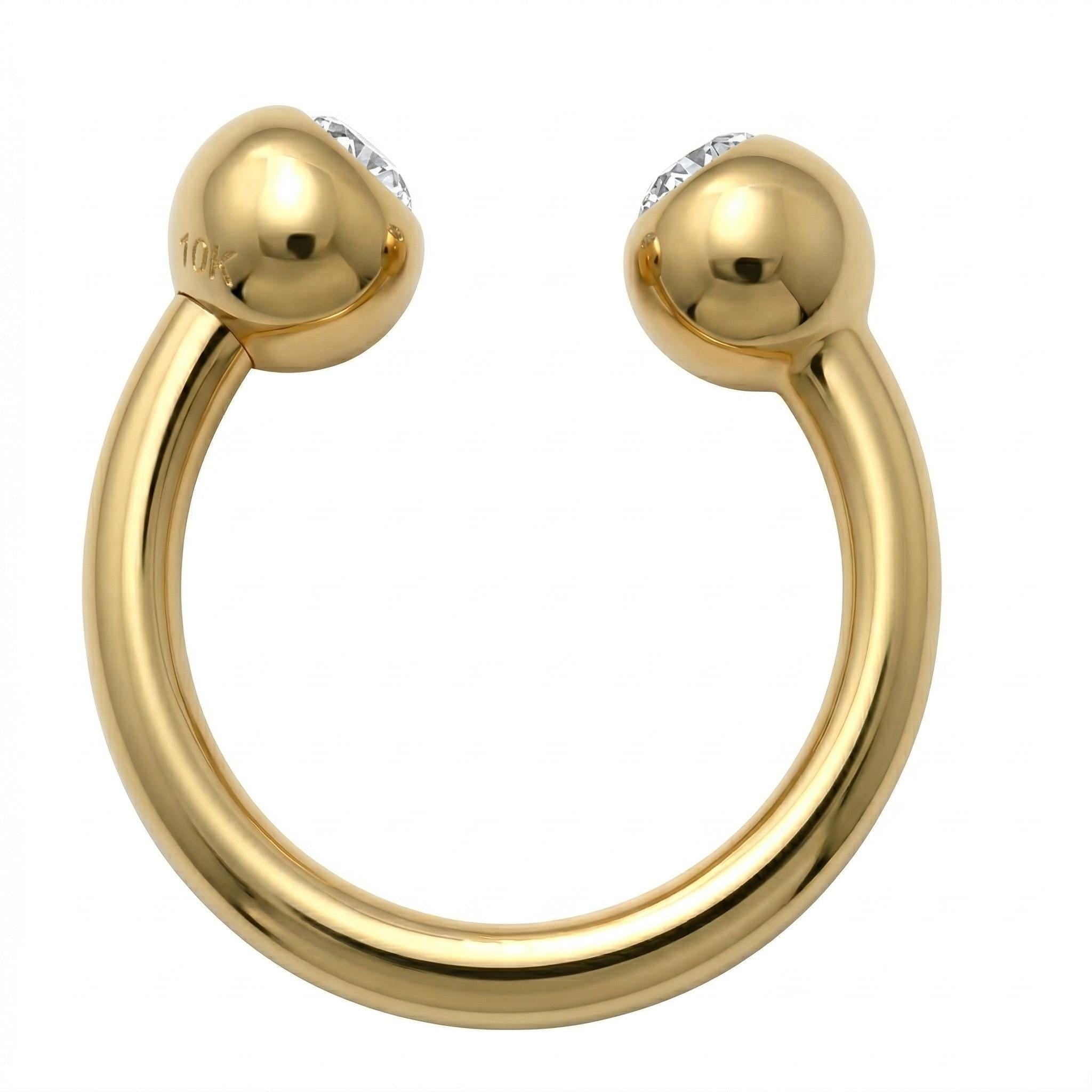 10K Solid Gold CZ Horseshoe Helix Ring - Cubic zirconia, Yellow gold, Solid gold
