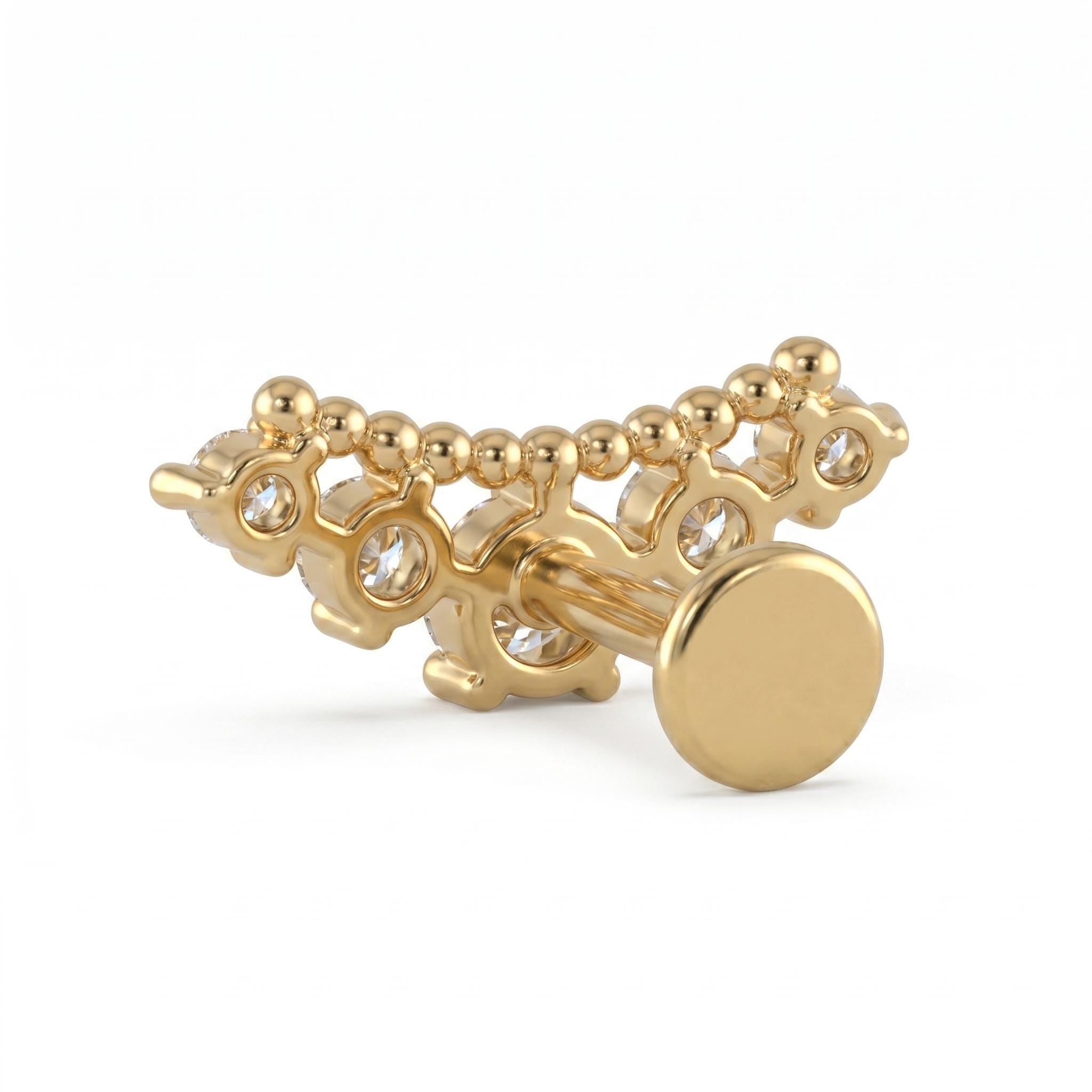 14K Solid Gold Graduated CZ Cartilage Earring - Cubic zirconia, Yellow gold, Solid gold