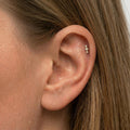 14K Solid Gold 3 Stone CZ Cartilage Earring - Cubic zirconia, Yellow gold, Solid gold