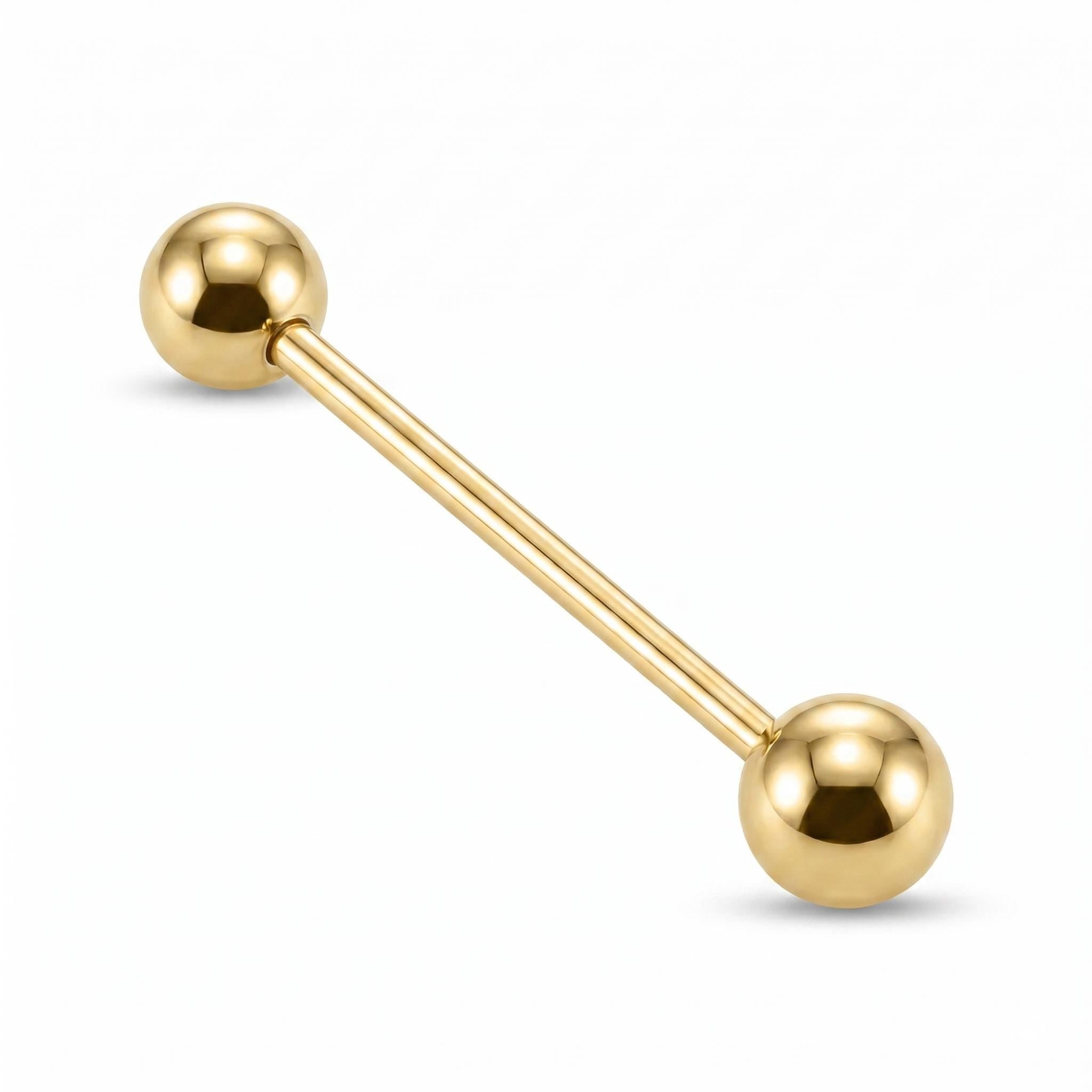 10K Solid Gold Industrial Barbell - Yellow gold, Solid gold, 10k