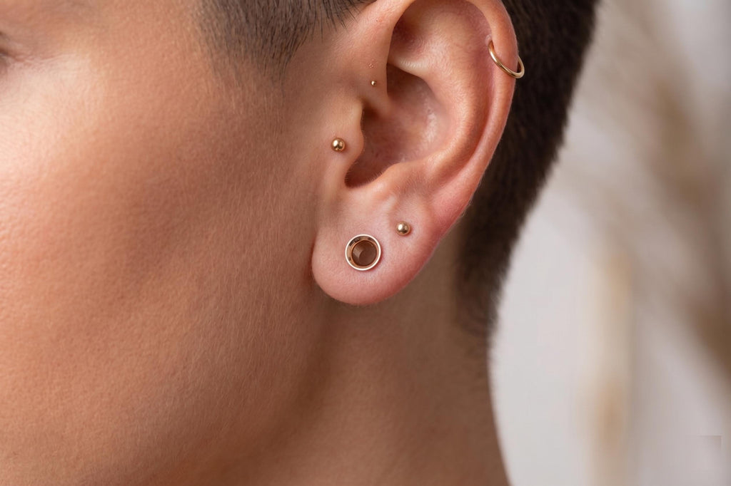 14K Solid Gold Double-Flared Ear Tunnels - Yellow gold, Solid gold, 14k - 12g & 10mm long- 1pc