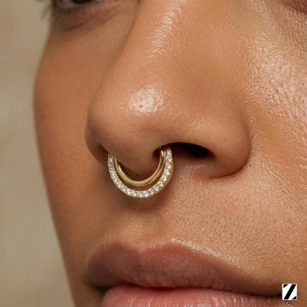 14K Solid Gold CZ Clicker Hoop - Cubic zirconia, Yellow gold, Solid gold