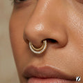 14K Solid Gold CZ Clicker Hoop - Cubic zirconia, Yellow gold, Solid gold