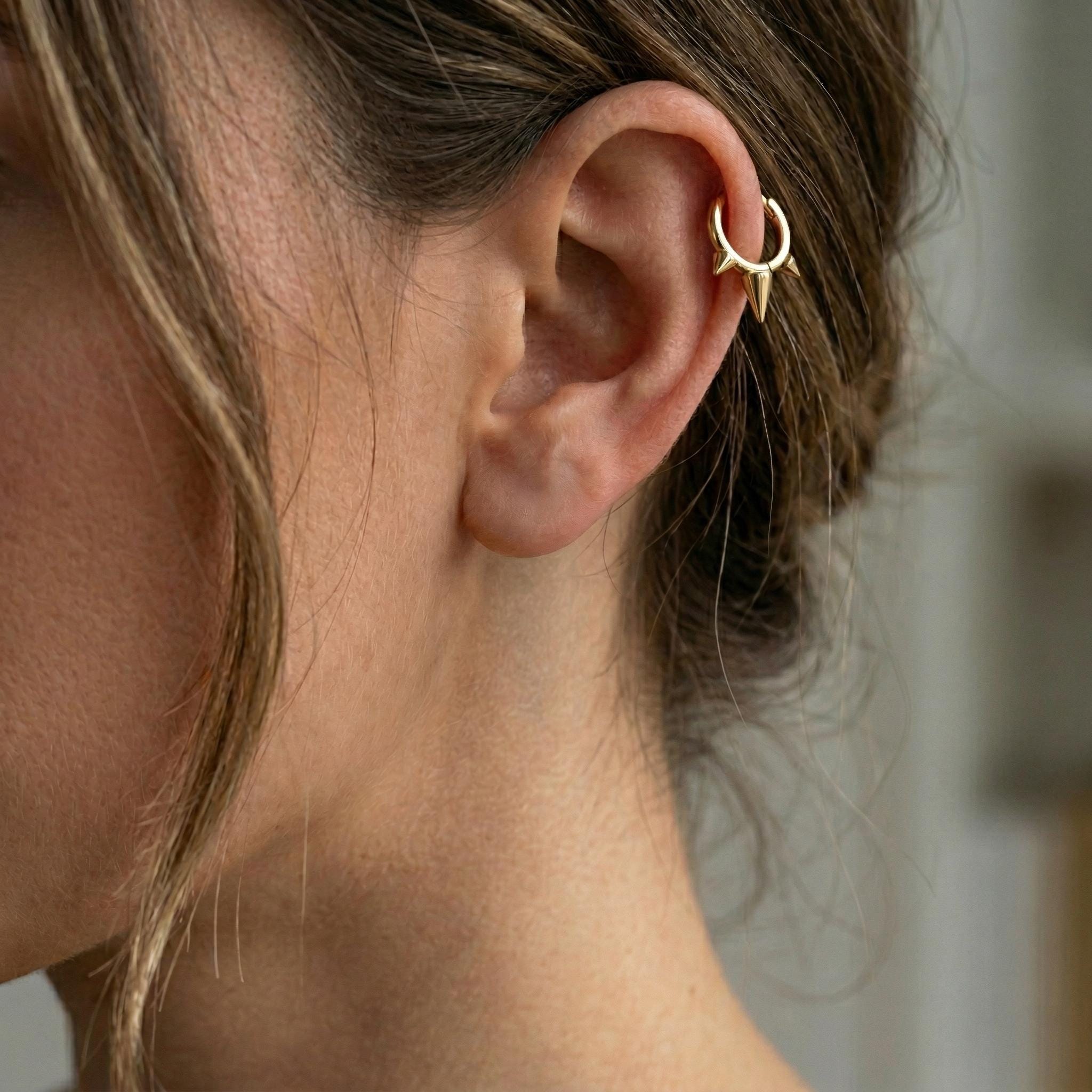 14K Solid Gold Spike Septum Ring - Yellow gold, Solid gold, 14k
