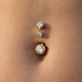 14K Solid Gold Belly Ring - Cubic zirconia, Yellow gold, Solid gold