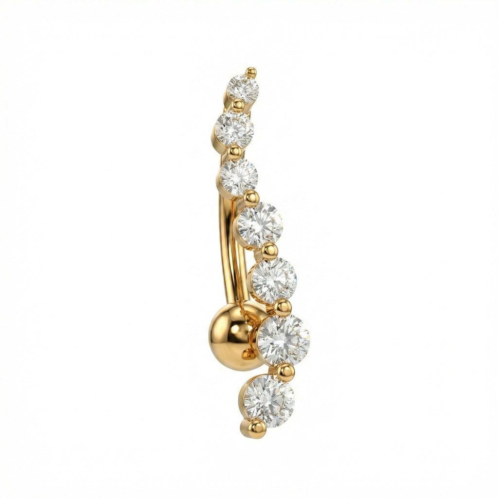 14K Solid Gold Belly Ring - Cubic zirconia, Yellow gold, Solid gold