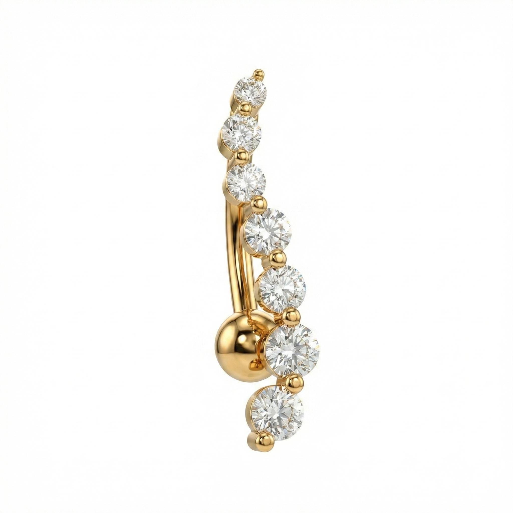 14K Solid Gold Belly Ring - Cubic zirconia, Yellow gold, Solid gold
