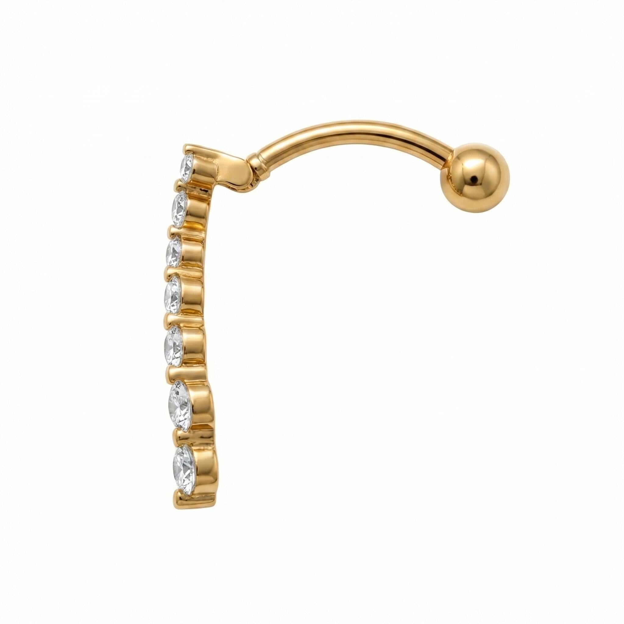 14K Solid Gold Belly Ring - Cubic zirconia, Yellow gold, Solid gold