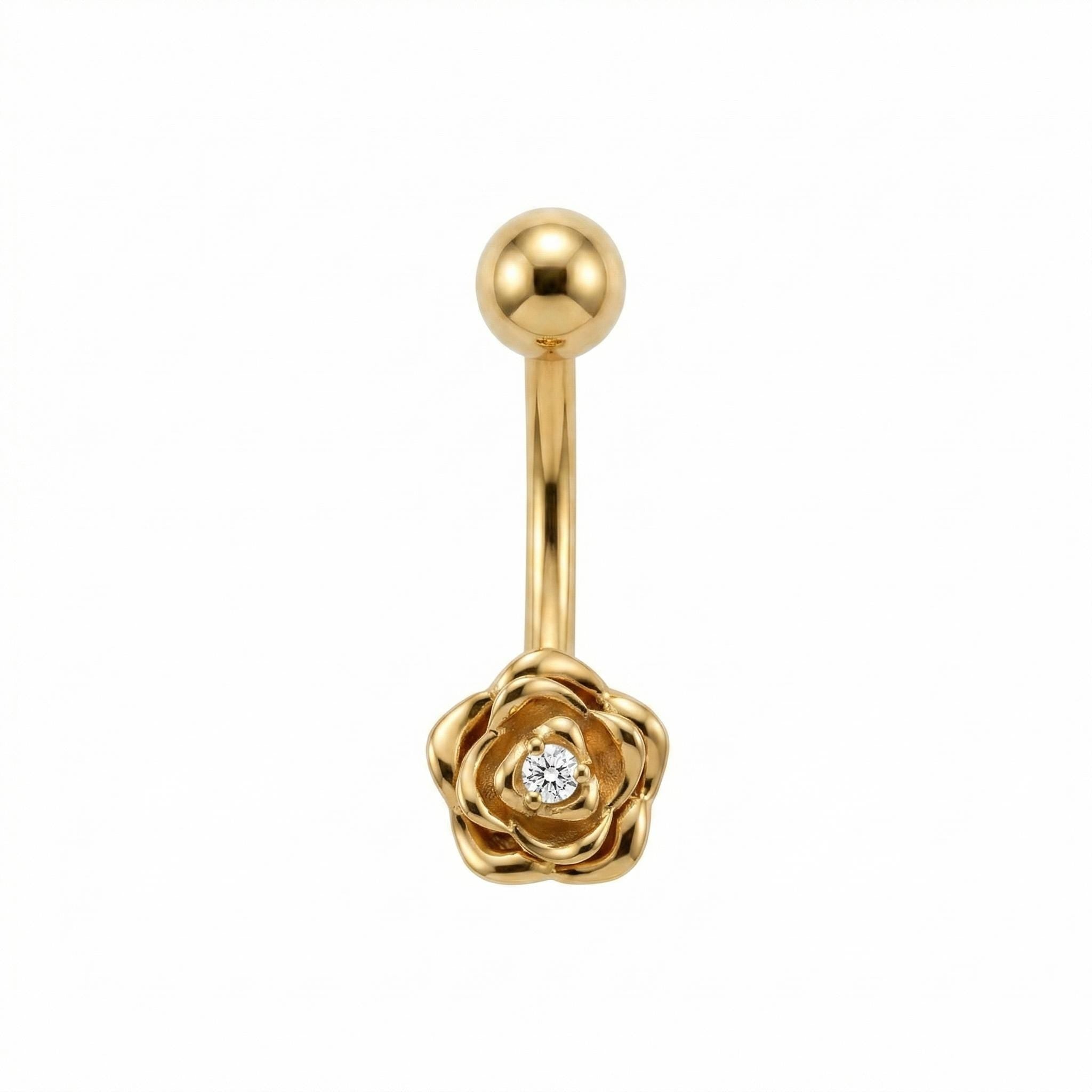 10K Solid Gold Belly Ring - Cubic zirconia, Yellow gold, Solid gold