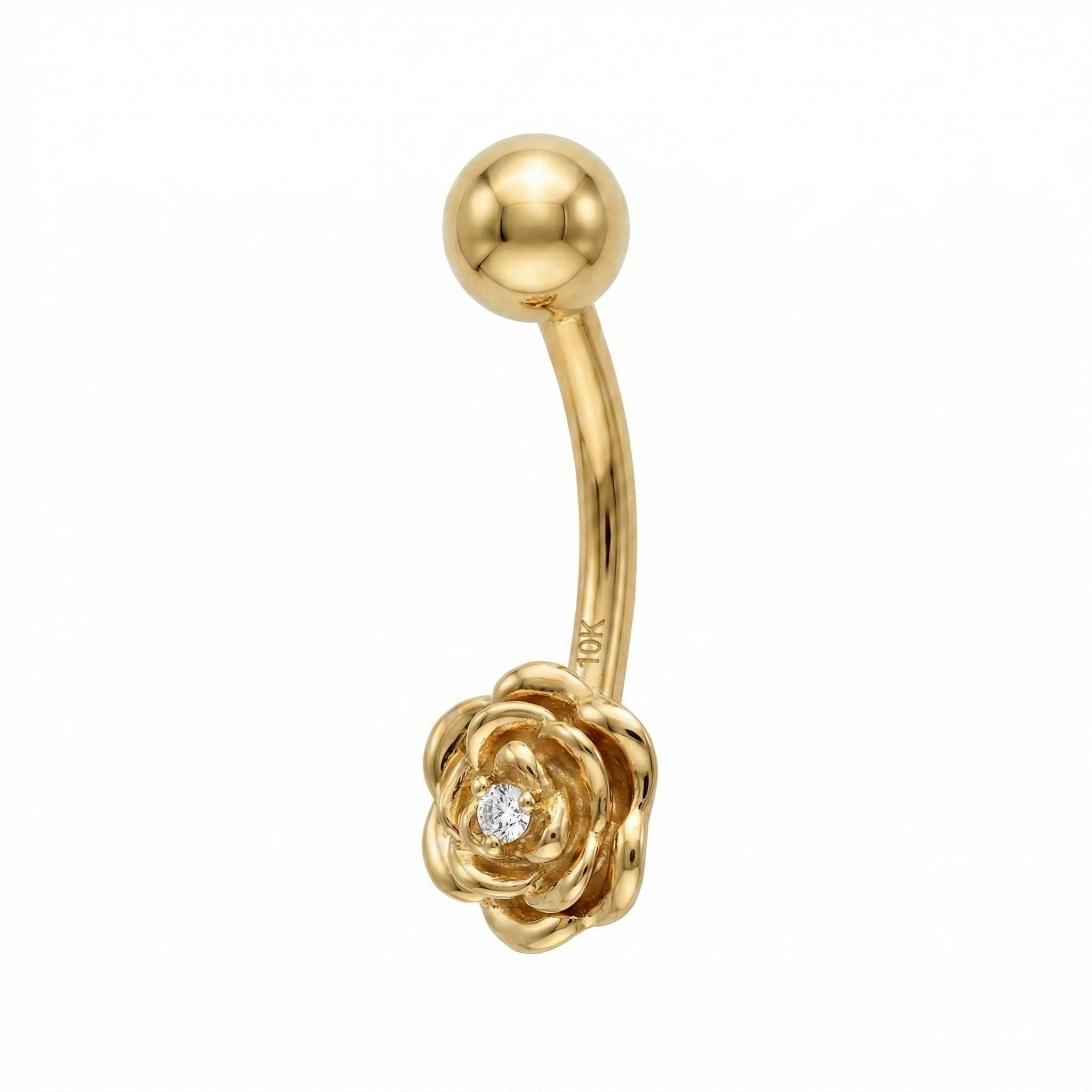 10K Solid Gold Belly Ring - Cubic zirconia, Yellow gold, Solid gold
