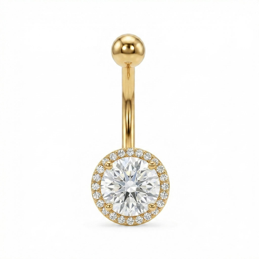 10K Solid Gold Belly Ring - Cubic zirconia, Yellow gold, Solid gold