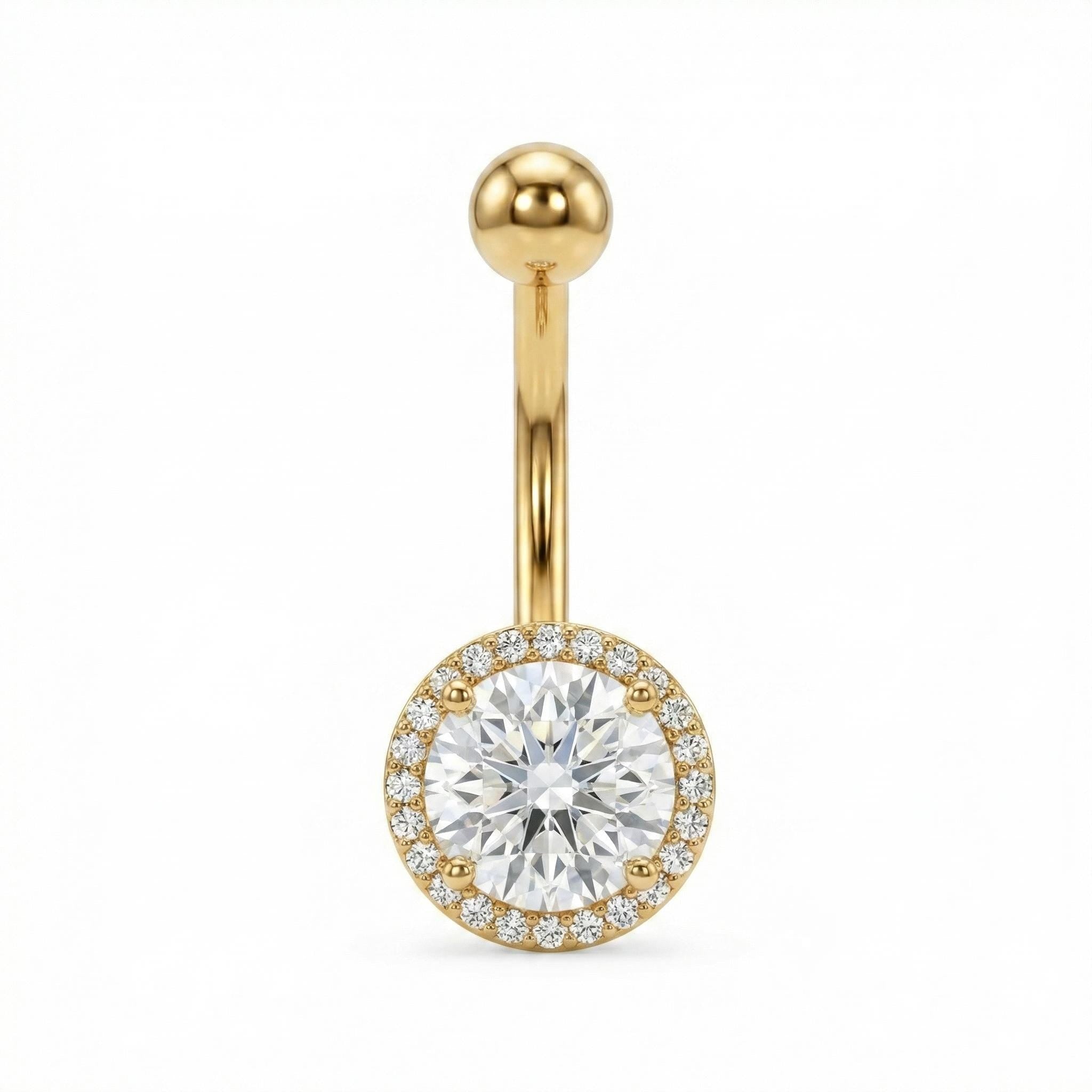 10K Solid Gold Belly Ring - Cubic zirconia, Yellow gold, Solid gold