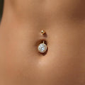 10K Solid Gold Belly Ring - Cubic zirconia, Yellow gold, Solid gold