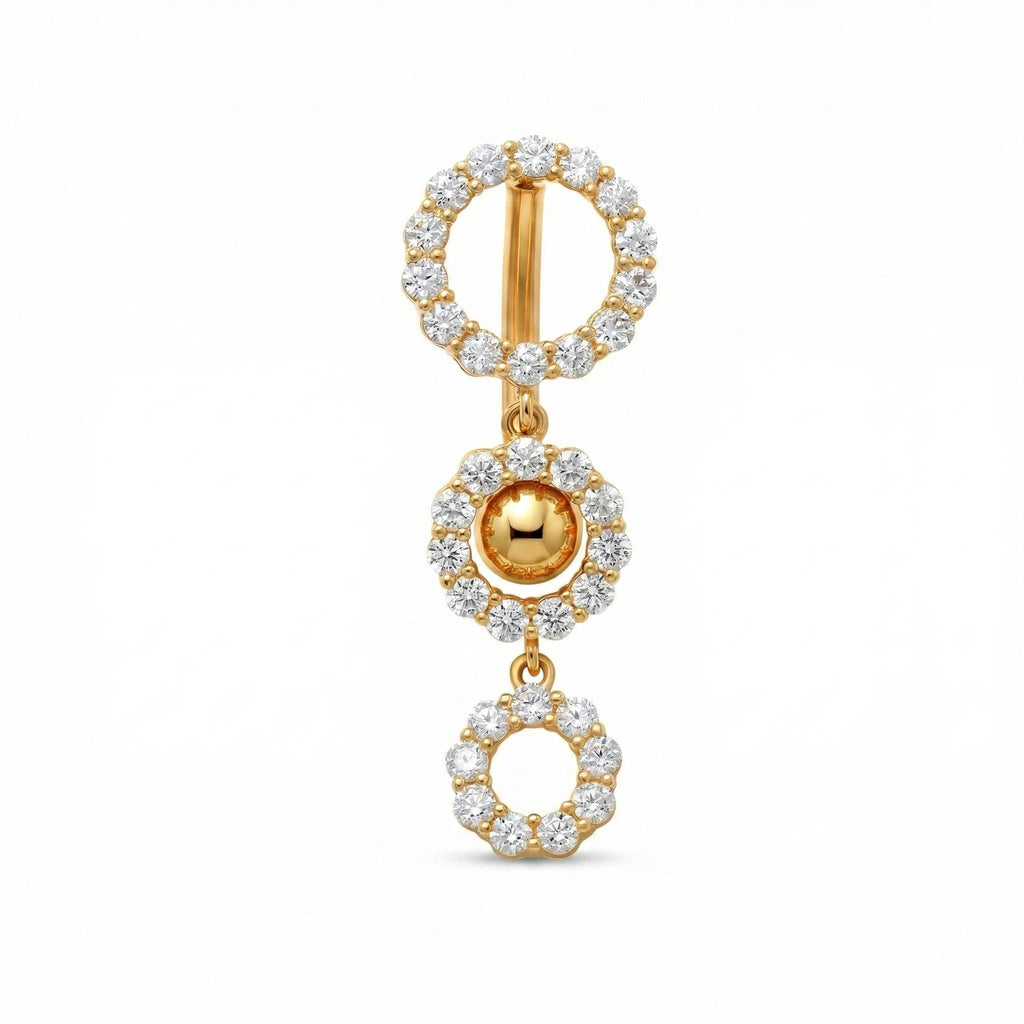 14k Solid Gold Belly Ring - Cubic zirconia, Yellow gold, Solid gold