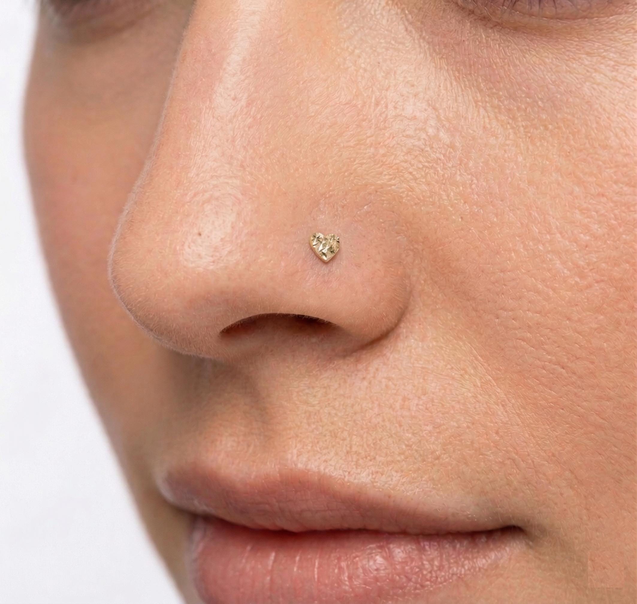 14K Solid Gold Nose Stud - Yellow gold, Solid gold, 14k