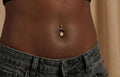 10K Solid Gold Belly Ring - Cubic zirconia, Yellow gold, Solid gold