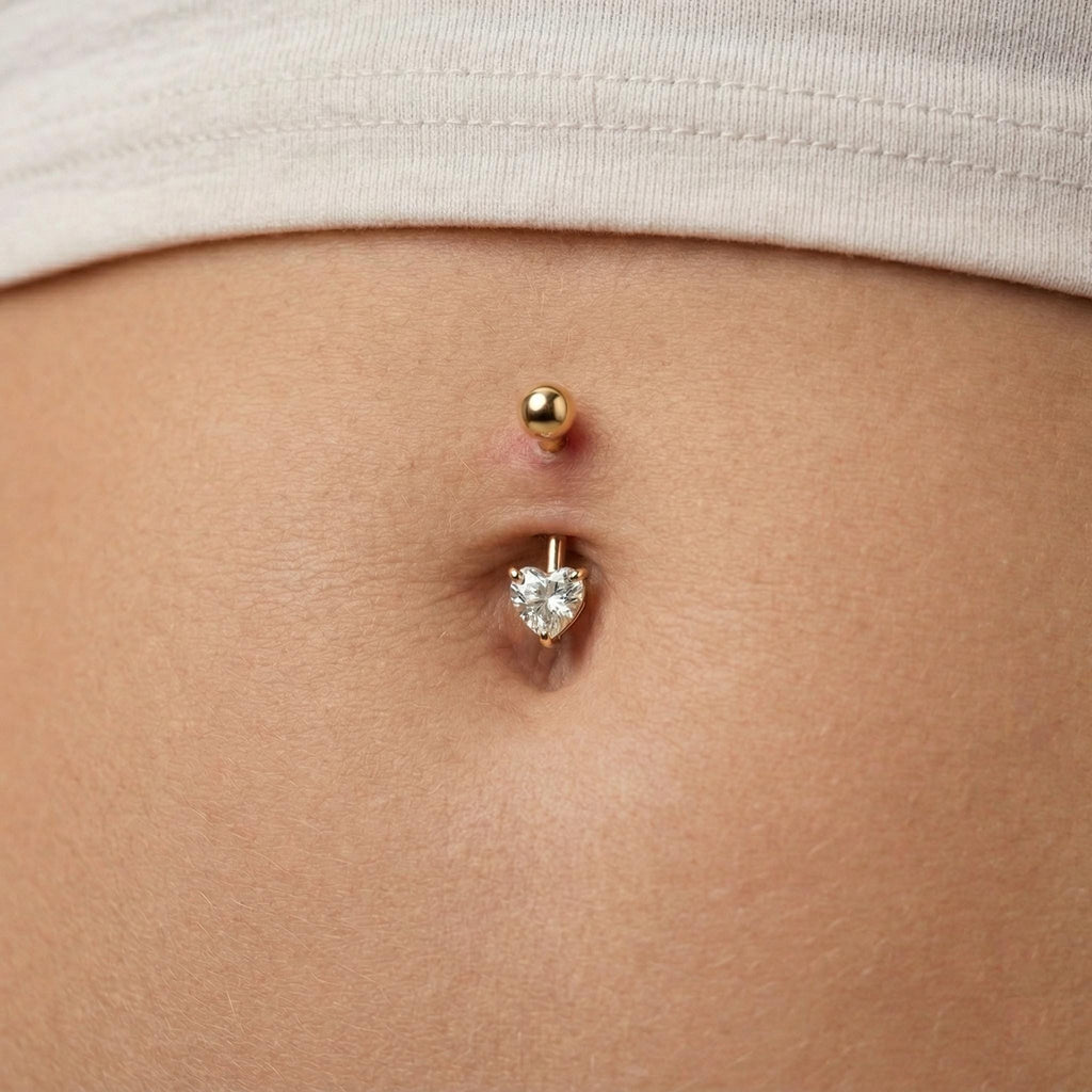 10K Solid Gold Belly Ring - Cubic zirconia, Yellow gold, Solid gold