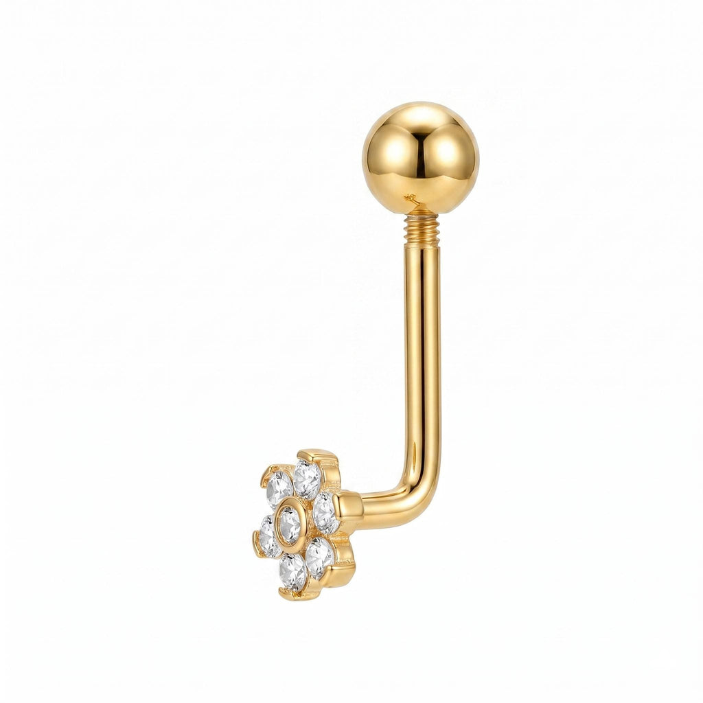 14K Solid Gold Christina Piercing J Bar - Yellow gold, Solid gold, 14k