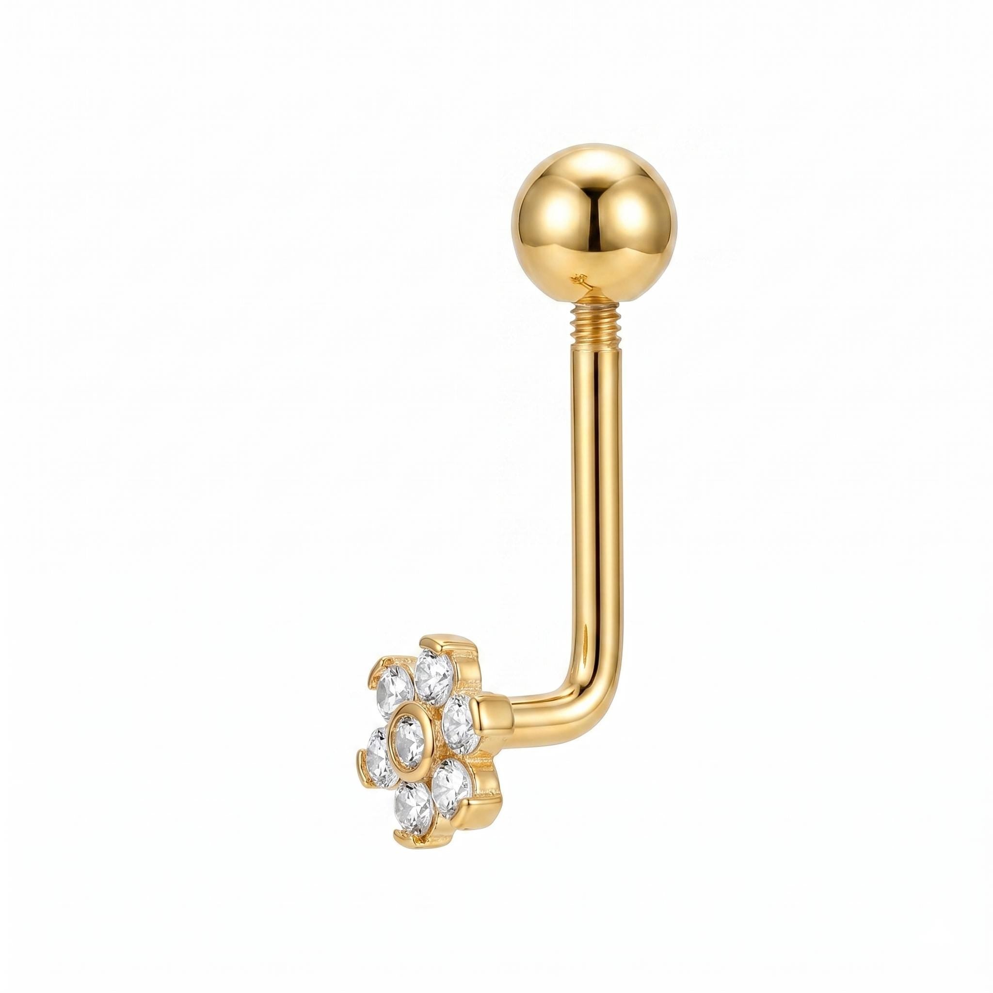 14K Solid Gold Christina Piercing J Bar - Yellow gold, Solid gold, 14k