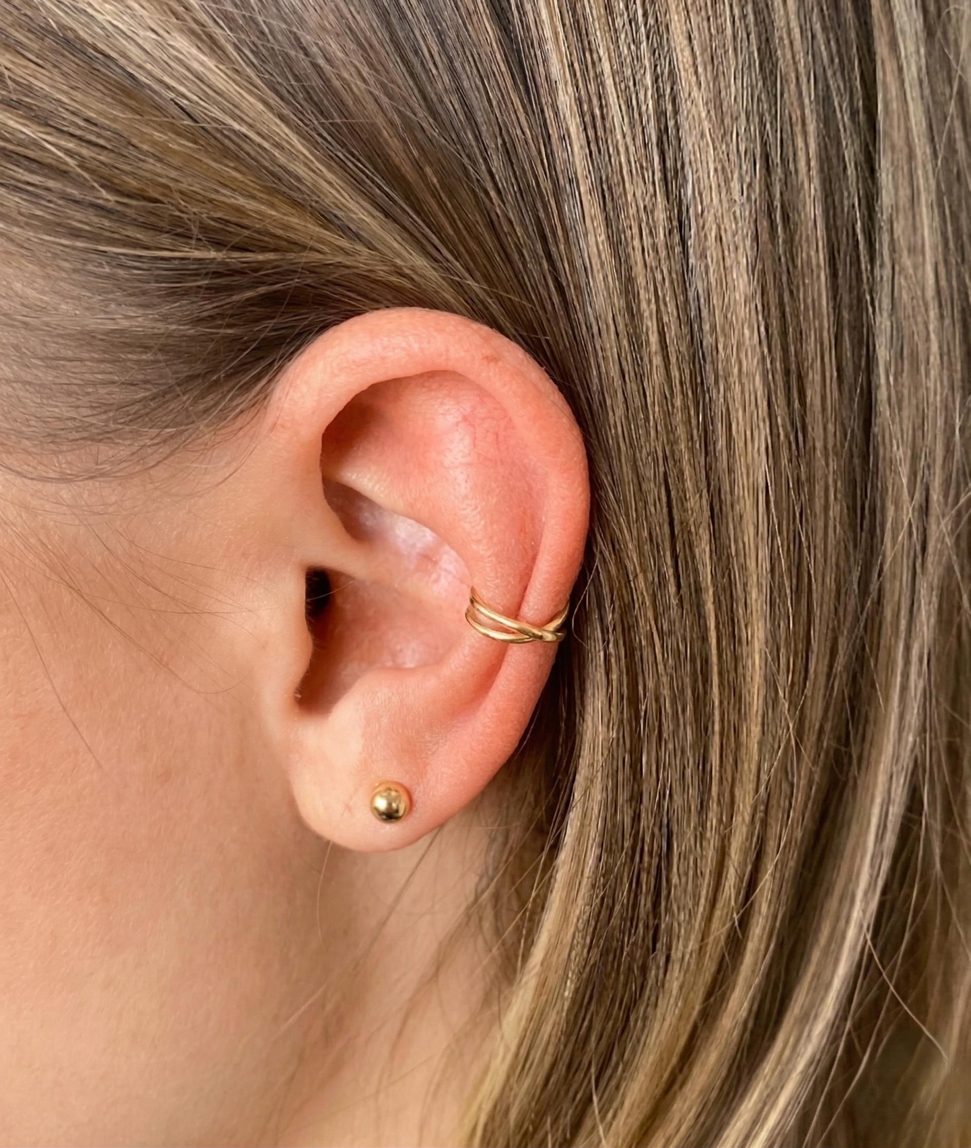 14K Solid Gold Ear Cuff - Yellow gold, Solid gold, 14k