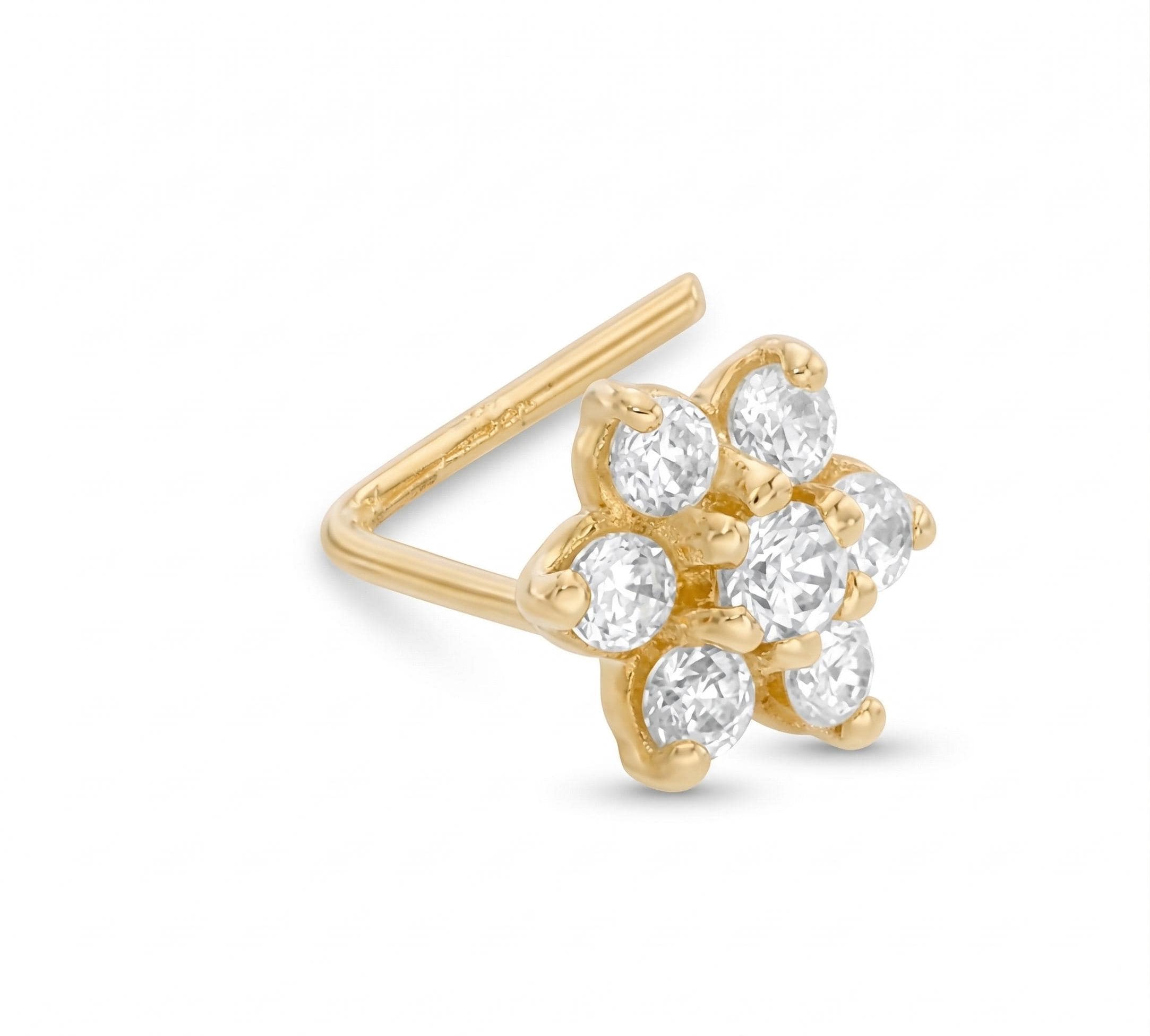 10K Solid Gold Nose Stud - Cubic zirconia, Yellow gold, Solid gold