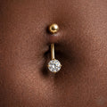 10K Solid Gold Belly Ring - Cubic zirconia, Yellow gold, Solid gold