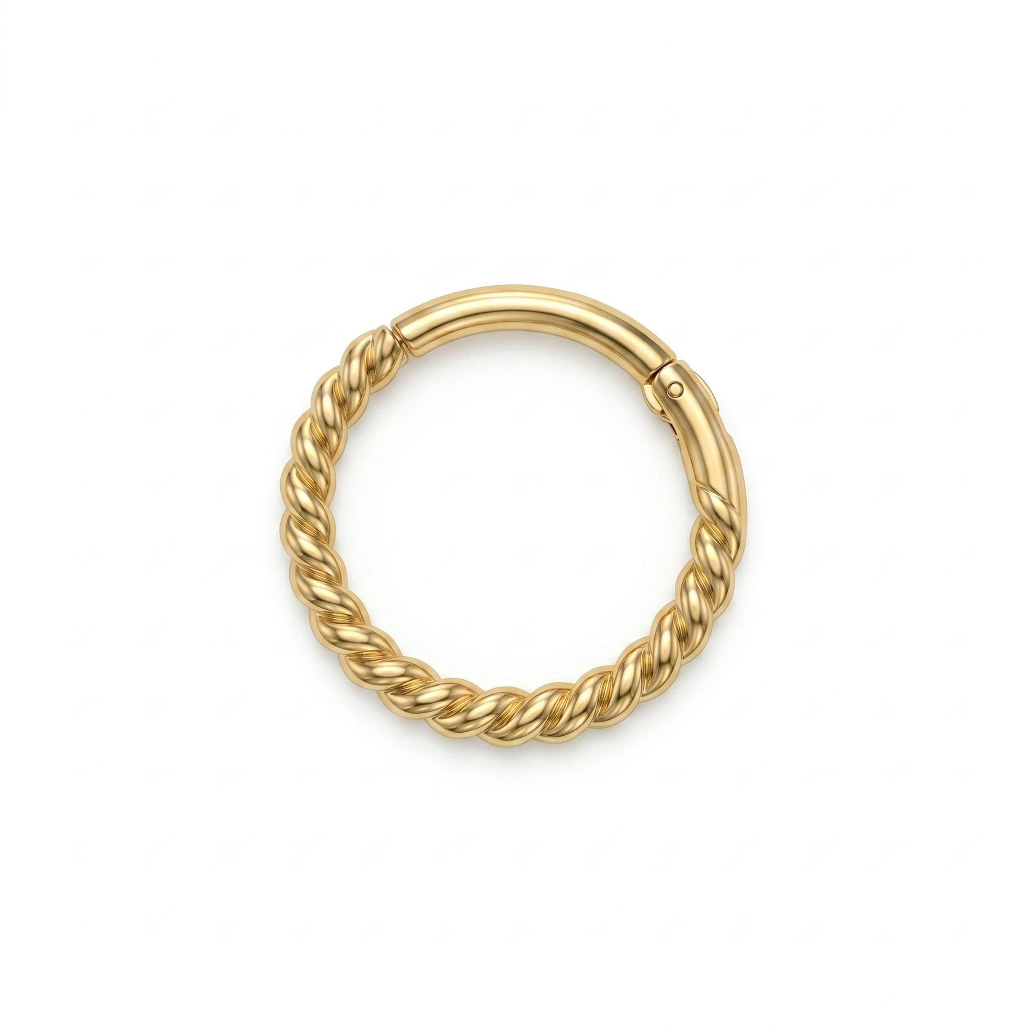 14K Solid Gold Rope Clicker Hoop - Yellow gold, Solid gold, 14k