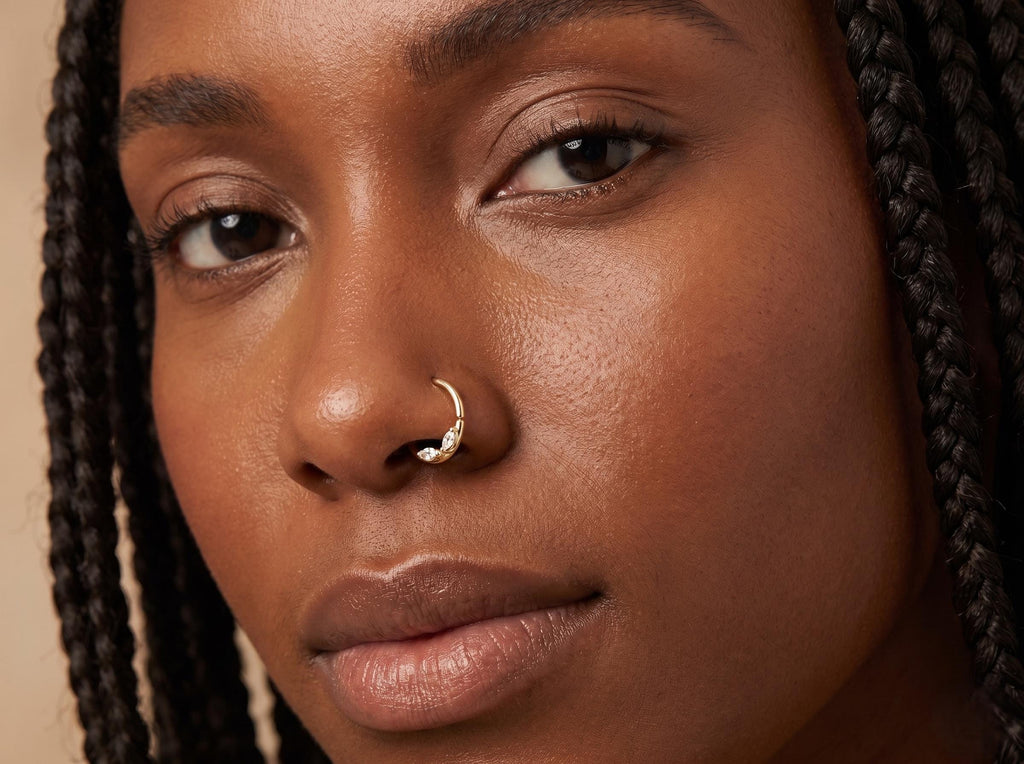 10K Solid Gold CZ Nose Hoop - Yellow gold, Solid gold, 10k