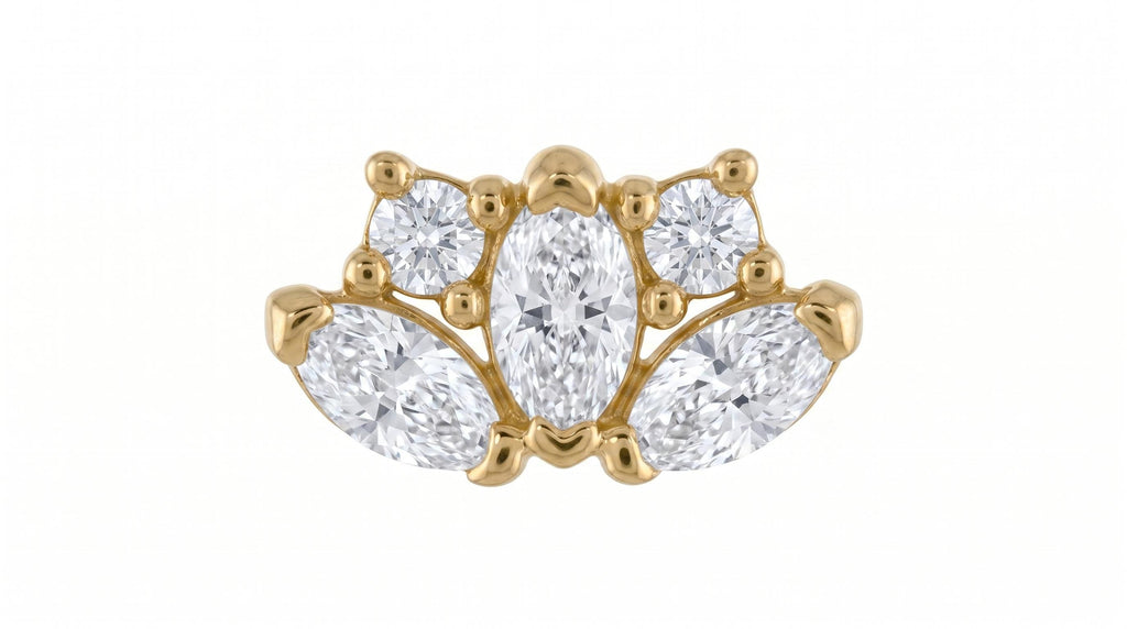 14K Solid Gold Flat Back Earring - Cubic zirconia, Yellow gold, Solid gold
